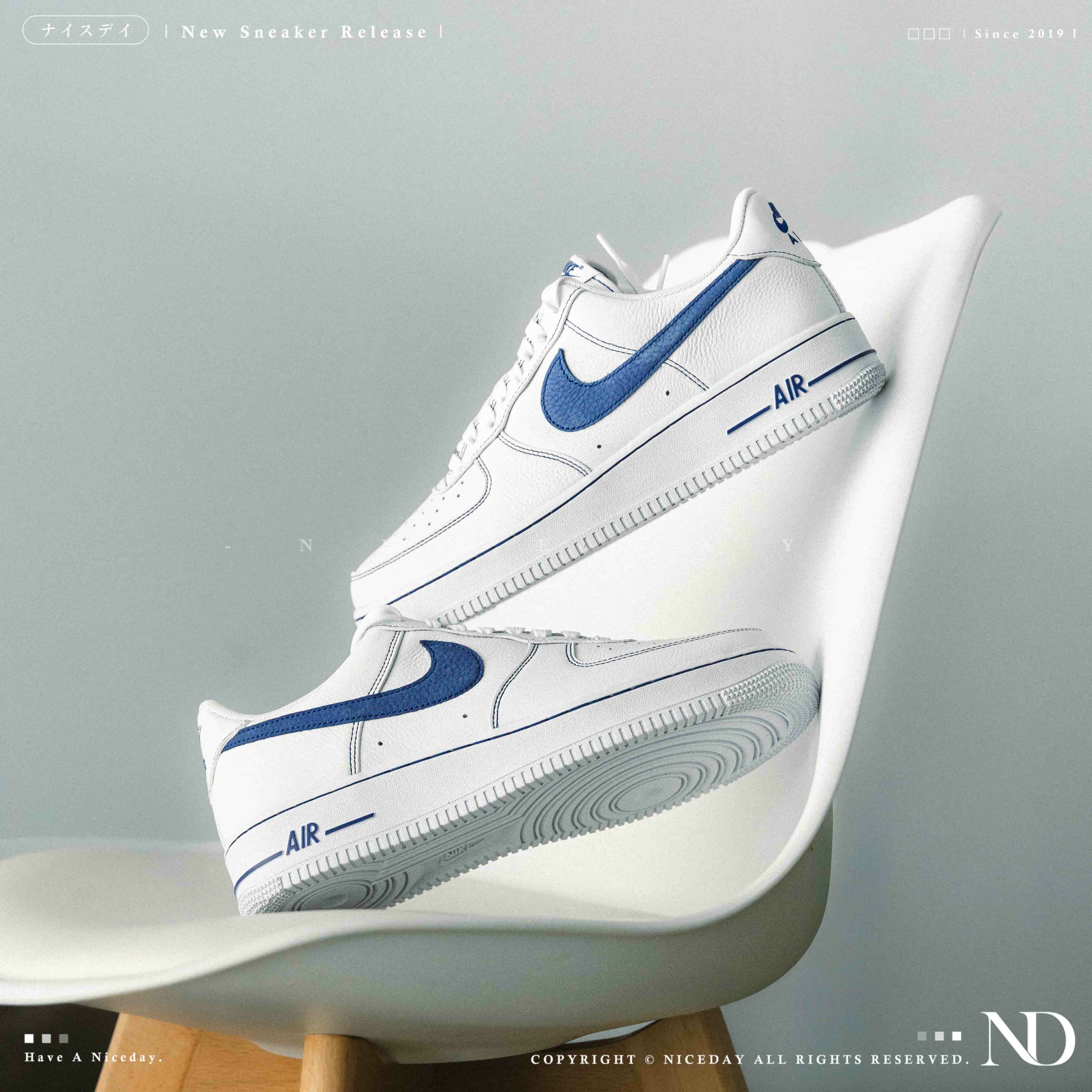 NICEDAY 現貨 Nike Air Force 1 白藍 藍勾 縫線 男鞋 休閒鞋 HQ2037-100