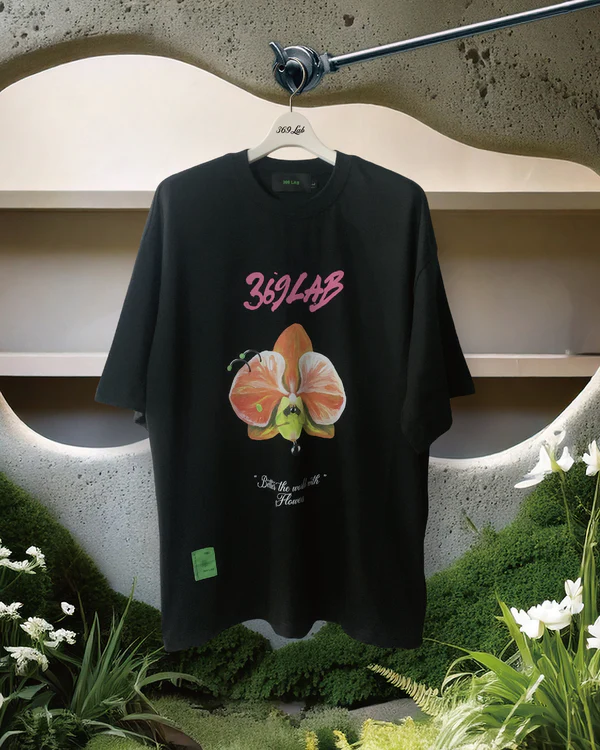 369Lab Orchid piercing print tee - Black