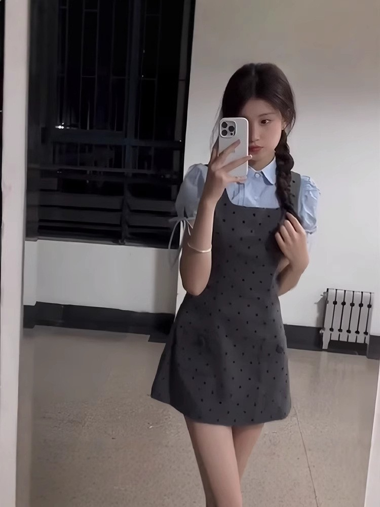 Summer Youthful Short Sleeve Faux Two-Piece Skirt