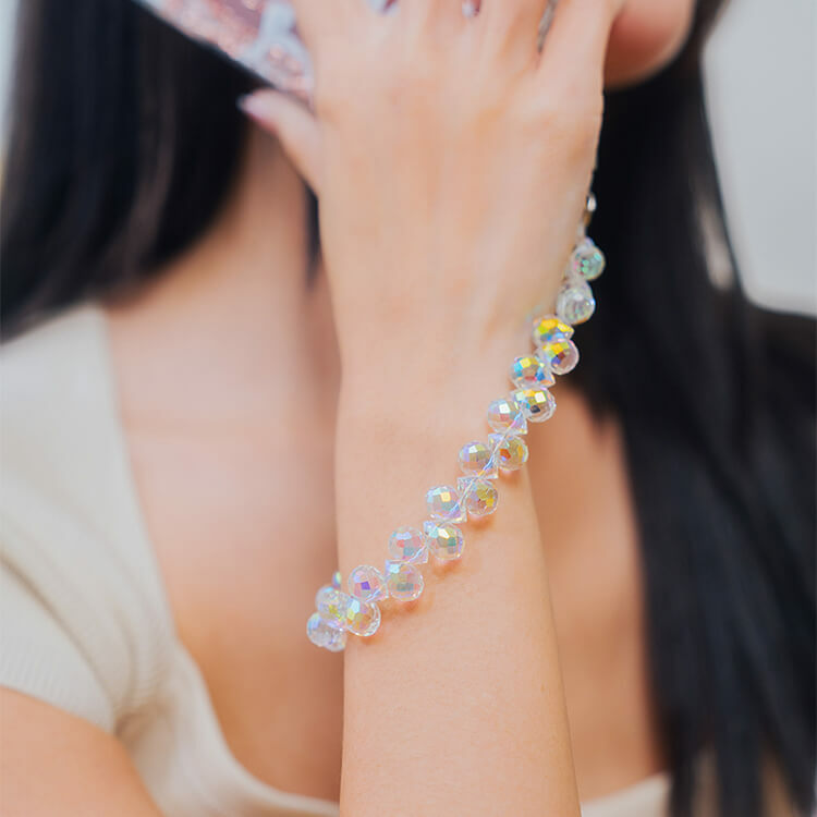 奢華水滴晶(璀璨晶透白) 串珠手腕繩 短掛繩  串珠掛繩