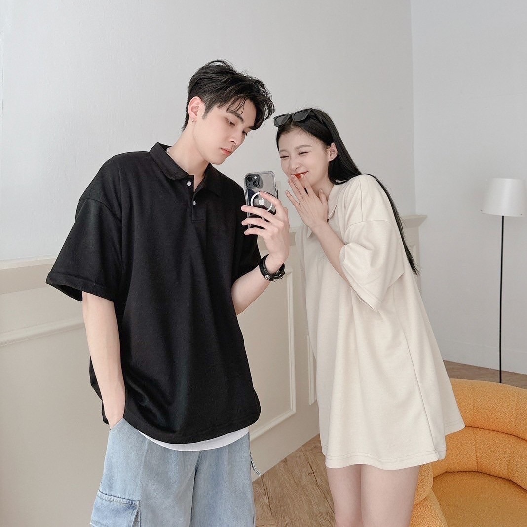 素面翻領短袖上衣