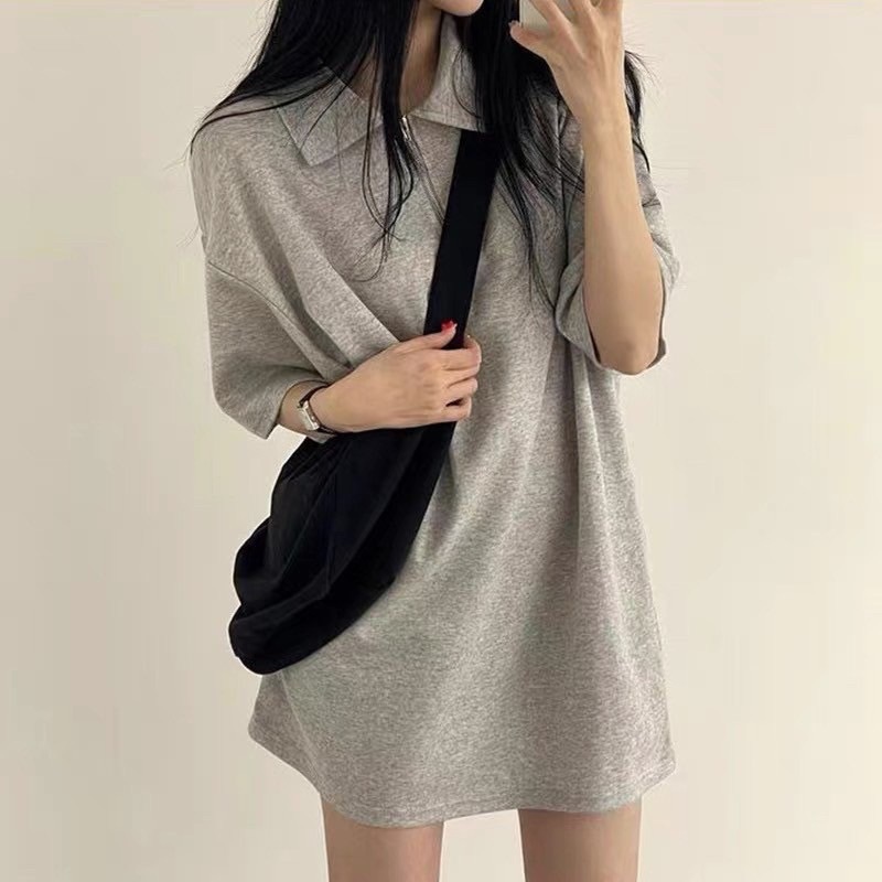 素面拉鍊領短袖上衣