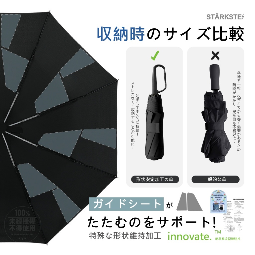 日本 STÄRKSTE⚡日本專利形狀記憶秒收環扣傘