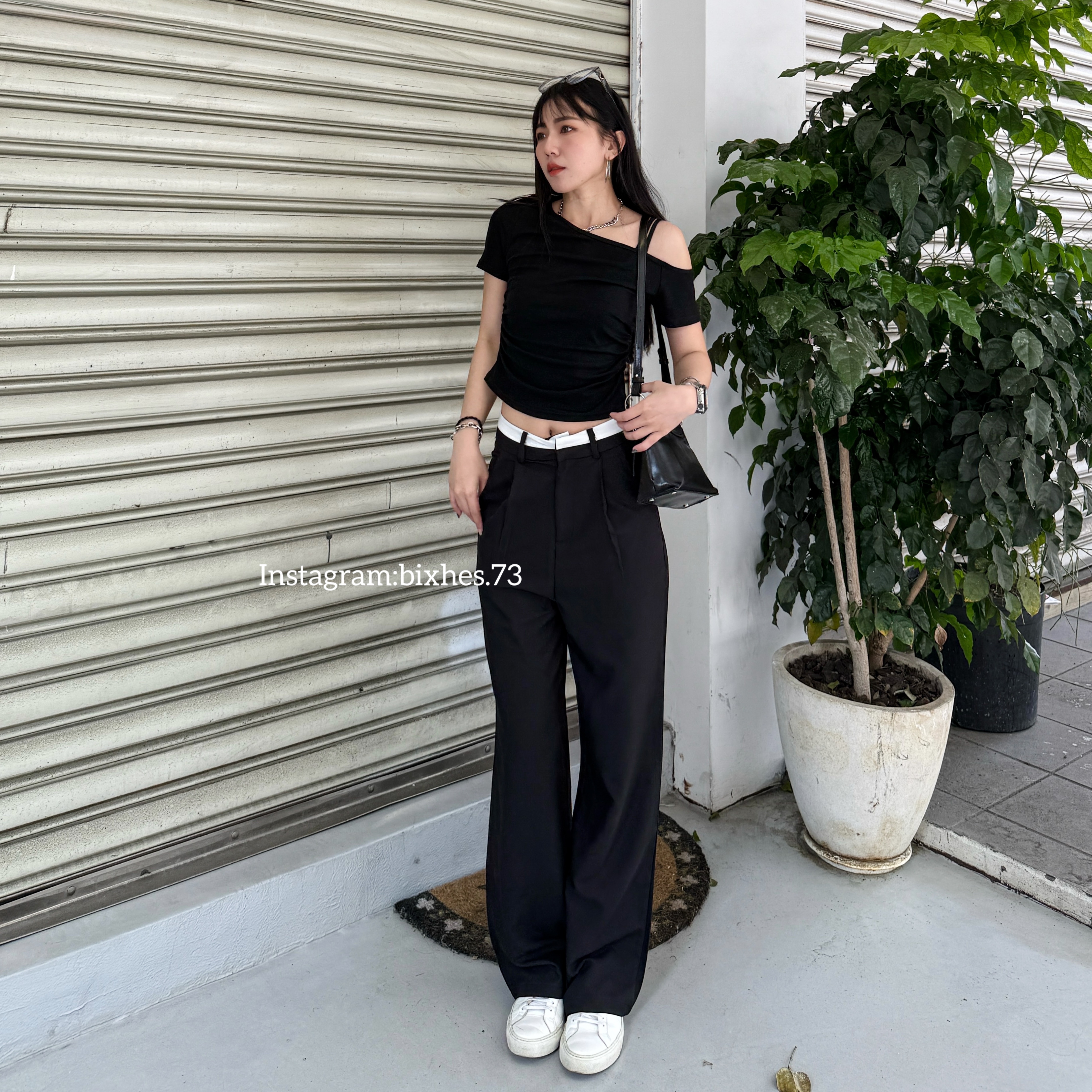 拼接垂墜西裝長褲(E00119)