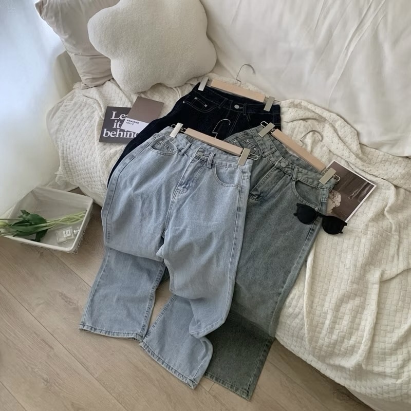 基礎薄料牛仔直筒落地褲（部分顏色/尺寸預購）