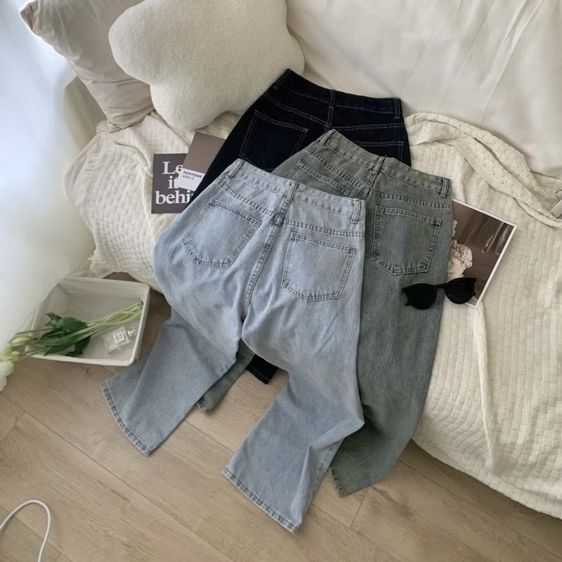 基礎薄料牛仔直筒落地褲（部分顏色/尺寸預購）