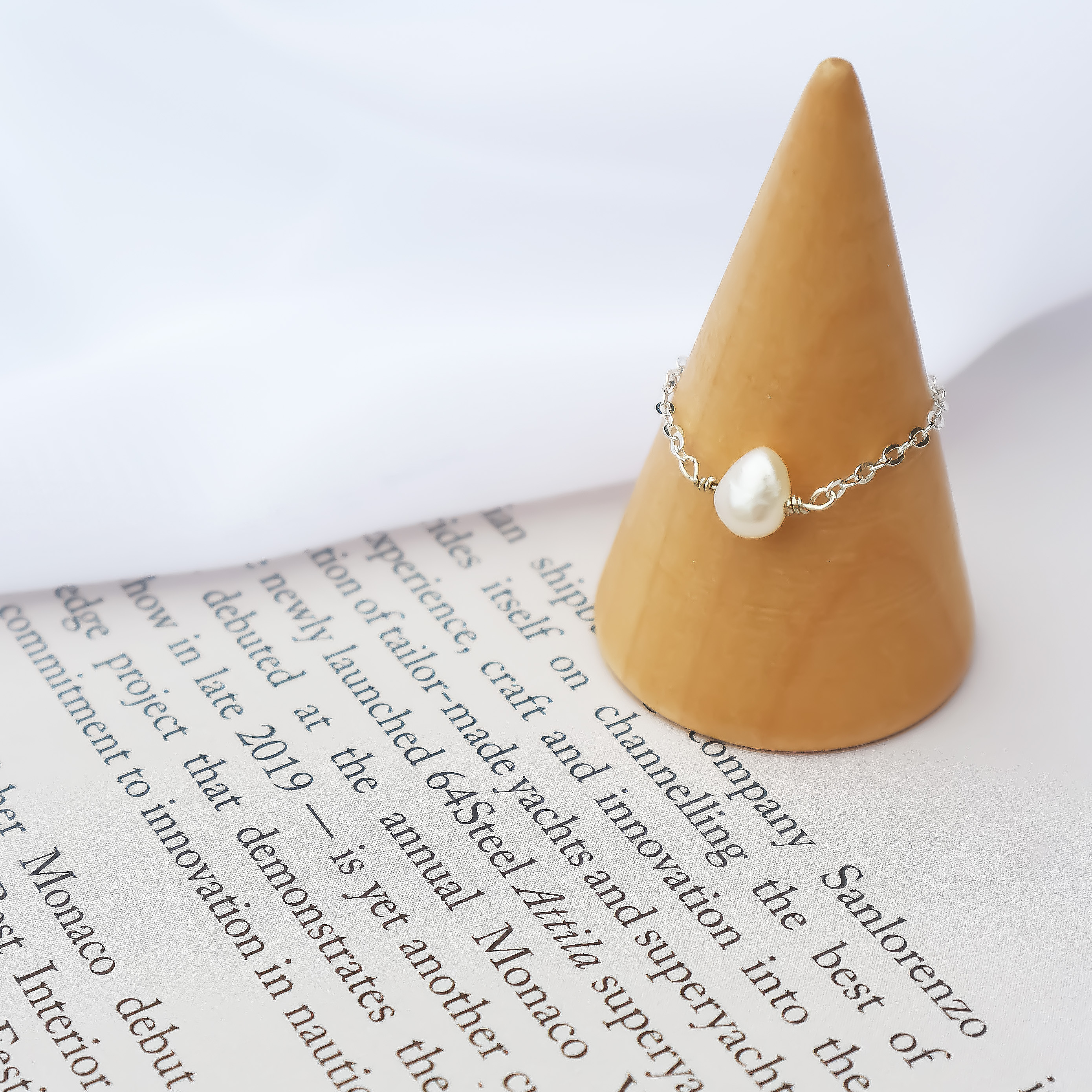 單顆珍珠鍊戒 | S925純銀 |