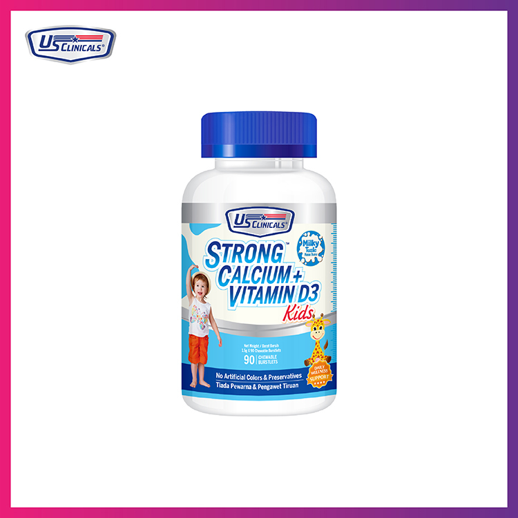 US Clinicals Strong Calcium + Vitamin D3 Kids 90 chewable burstlets