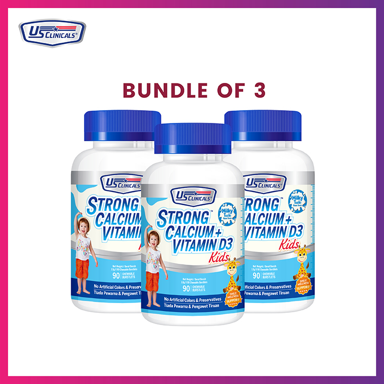 US Clinicals Strong Calcium + Vitamin D3 Kids 90 chewable burstlets