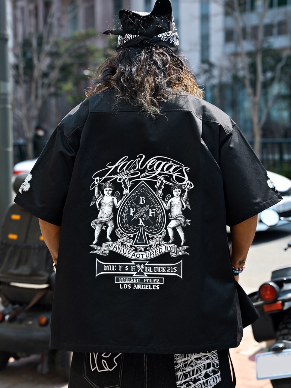 黑桃印花短袖襯衫夾克