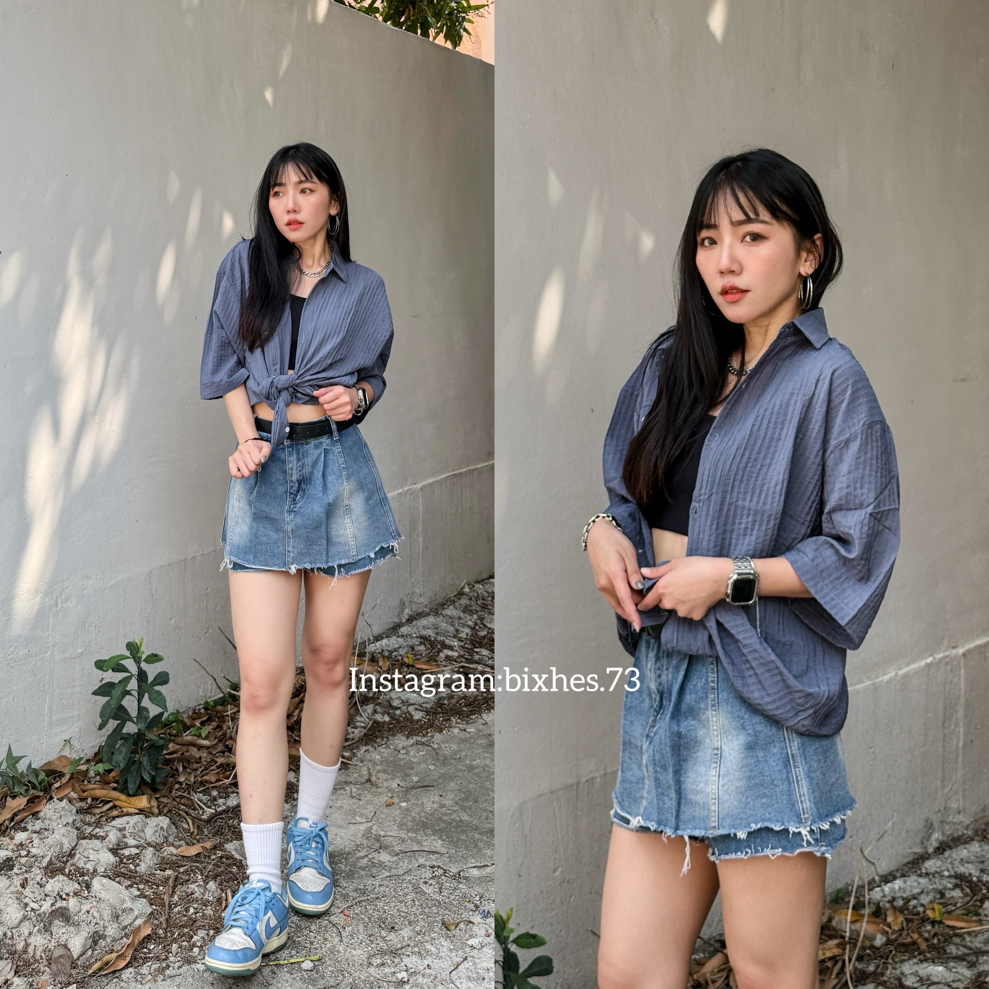 皺皺紋路短袖襯衫(G00052)