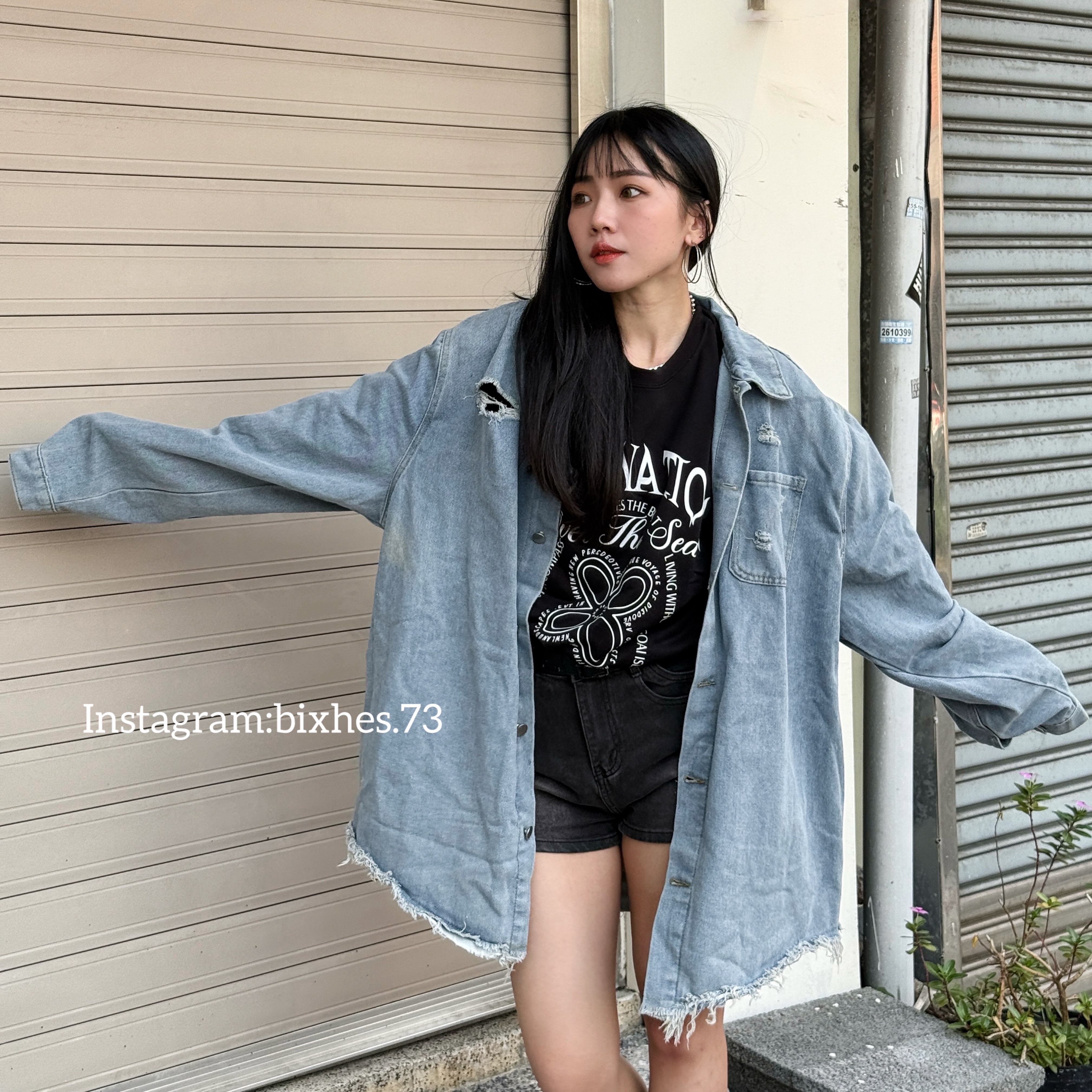 破壞毛邊口袋牛仔外套(F00061)