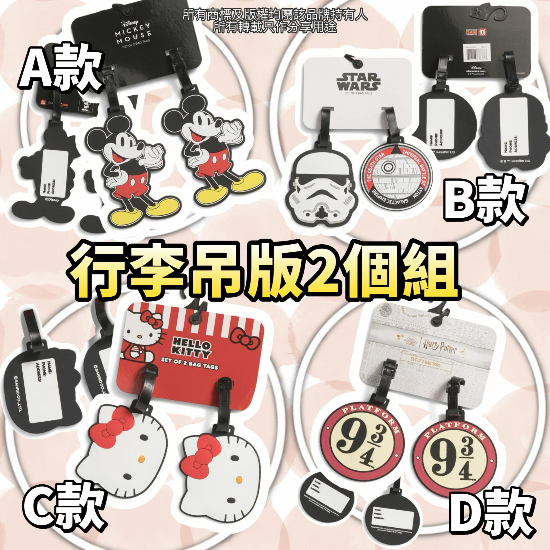 【預購】Disney G041064 行李吊版2個組