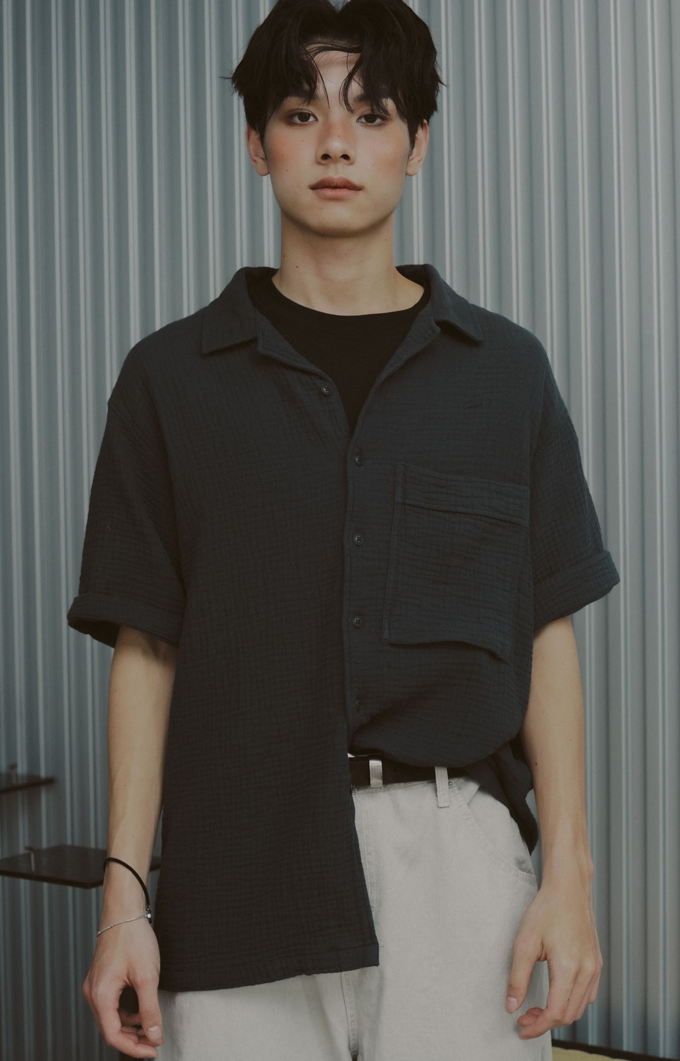 Washed Wrinkle Open Collar Shirt #短襯衫