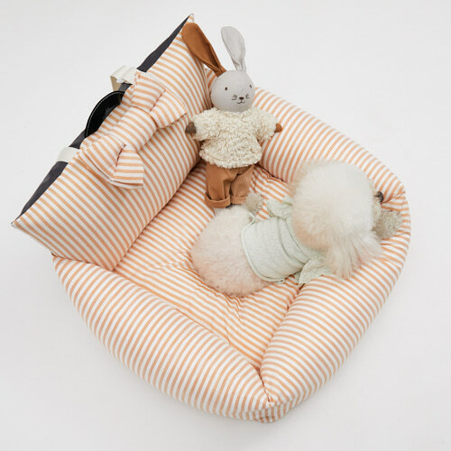 Louisdog 義大利絲棉條紋車用座椅（橘）