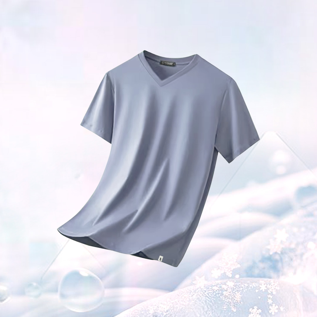 Sorona冰感認證-V領透沁涼感素Ｔ (兒童款)-霧霾藍