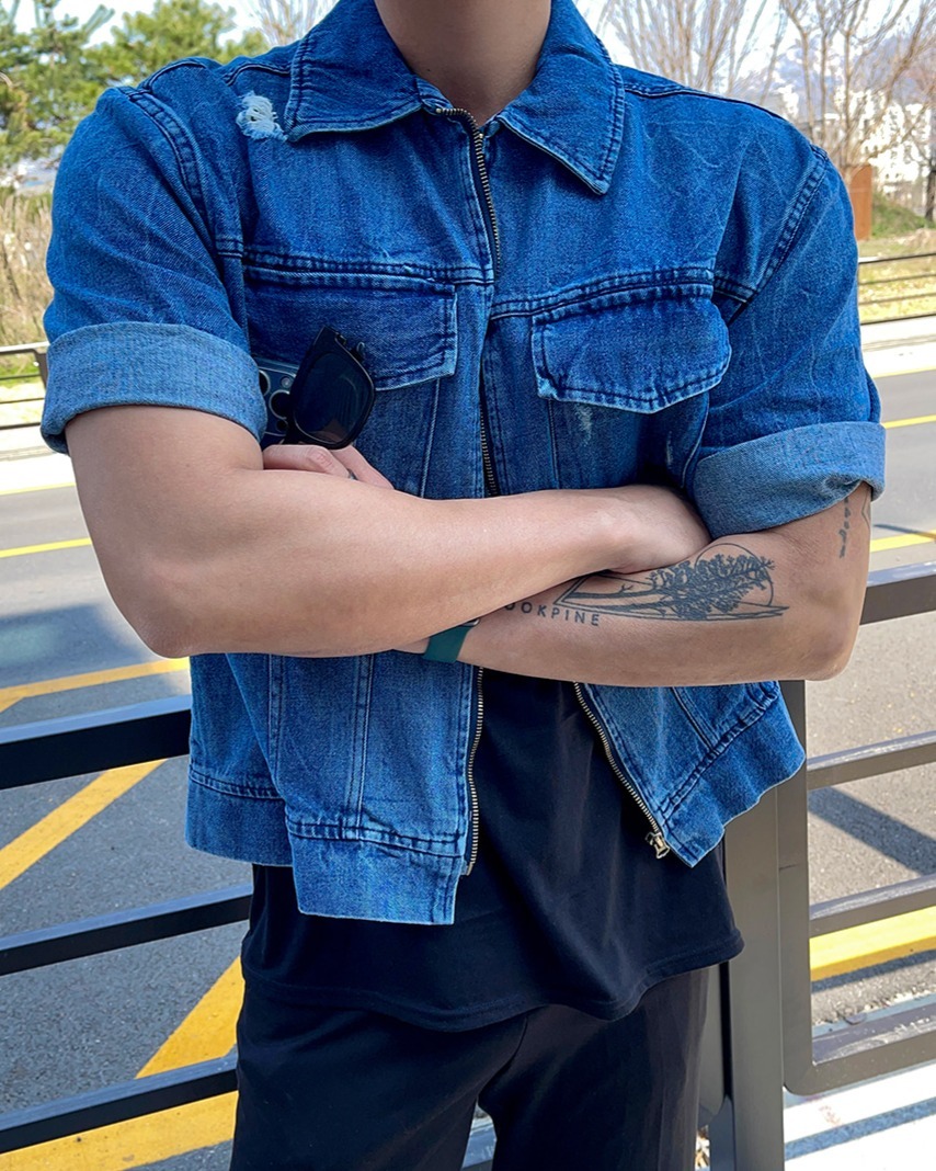 復古短款短袖牛仔外套