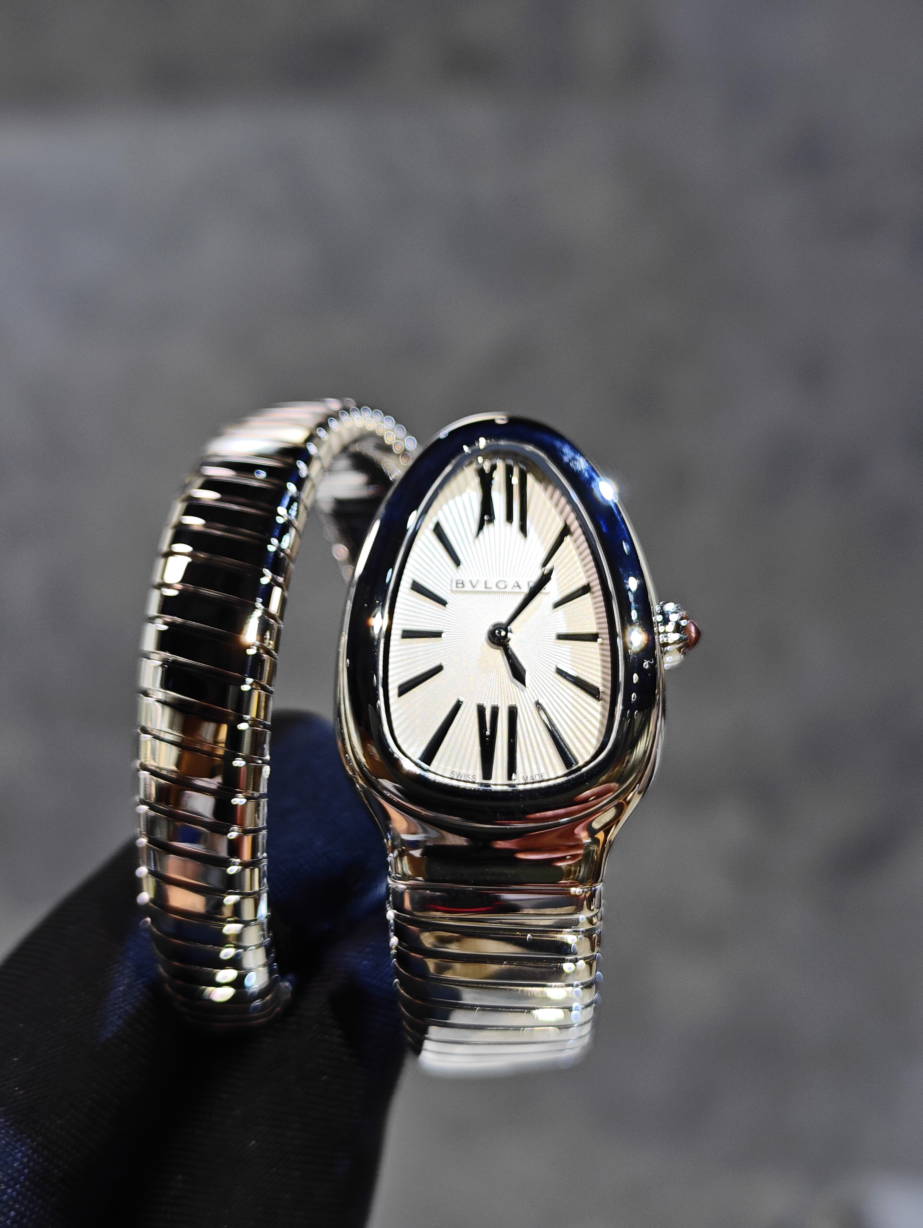 BRAND NEW 101817 BULGARI SERPENTI TUBOGAS SILVER DIAL STEEL 35 MM Small Size