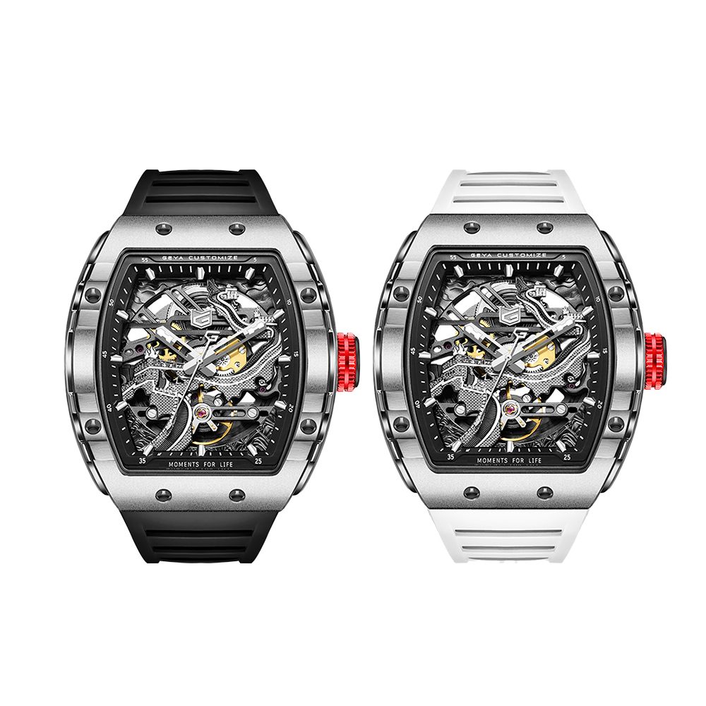 (預購)【GEYA格雅】長城系列 G78135GWKK G78135GWKW 酒桶 鏤空 長城標誌錶蓋 夜光機械錶