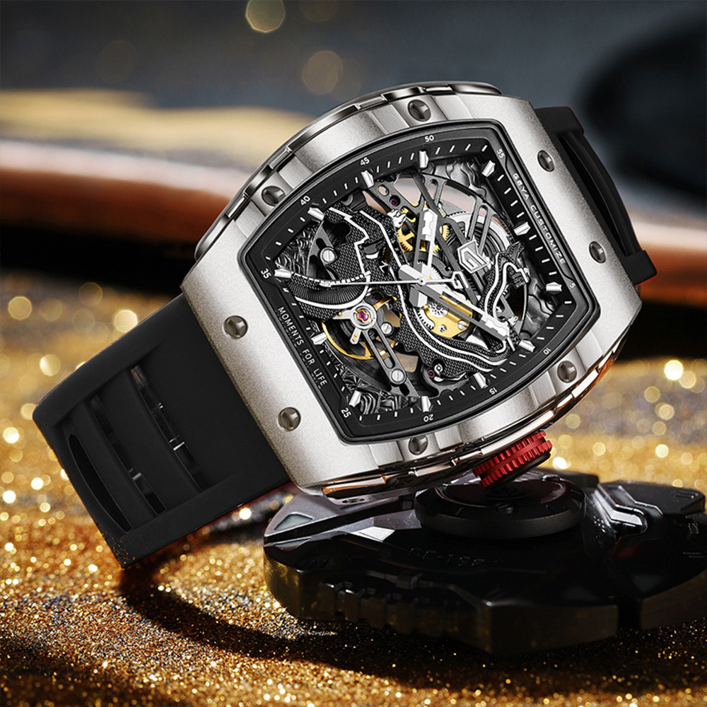 預購款【GEYA格雅】長城系列 酒桶 鏤空 長城標誌錶蓋 夜光 機械錶 G78135GW