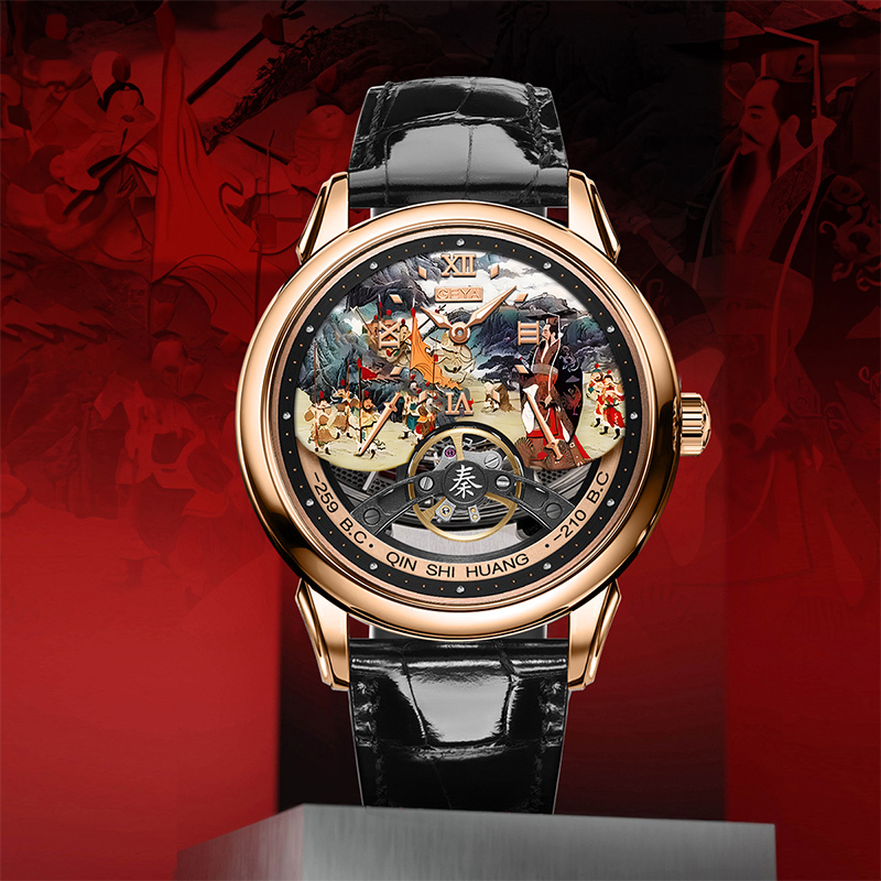 【GEYA格雅】大秦帝國系列 G78168 雙面鏤空 秦始皇一統六國錶盤 夜光 牛皮錶帶 機械 手錶