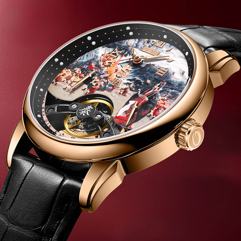 【GEYA格雅】大秦帝國系列 G78168 雙面鏤空 秦始皇一統六國錶盤 夜光 牛皮錶帶 機械 手錶
