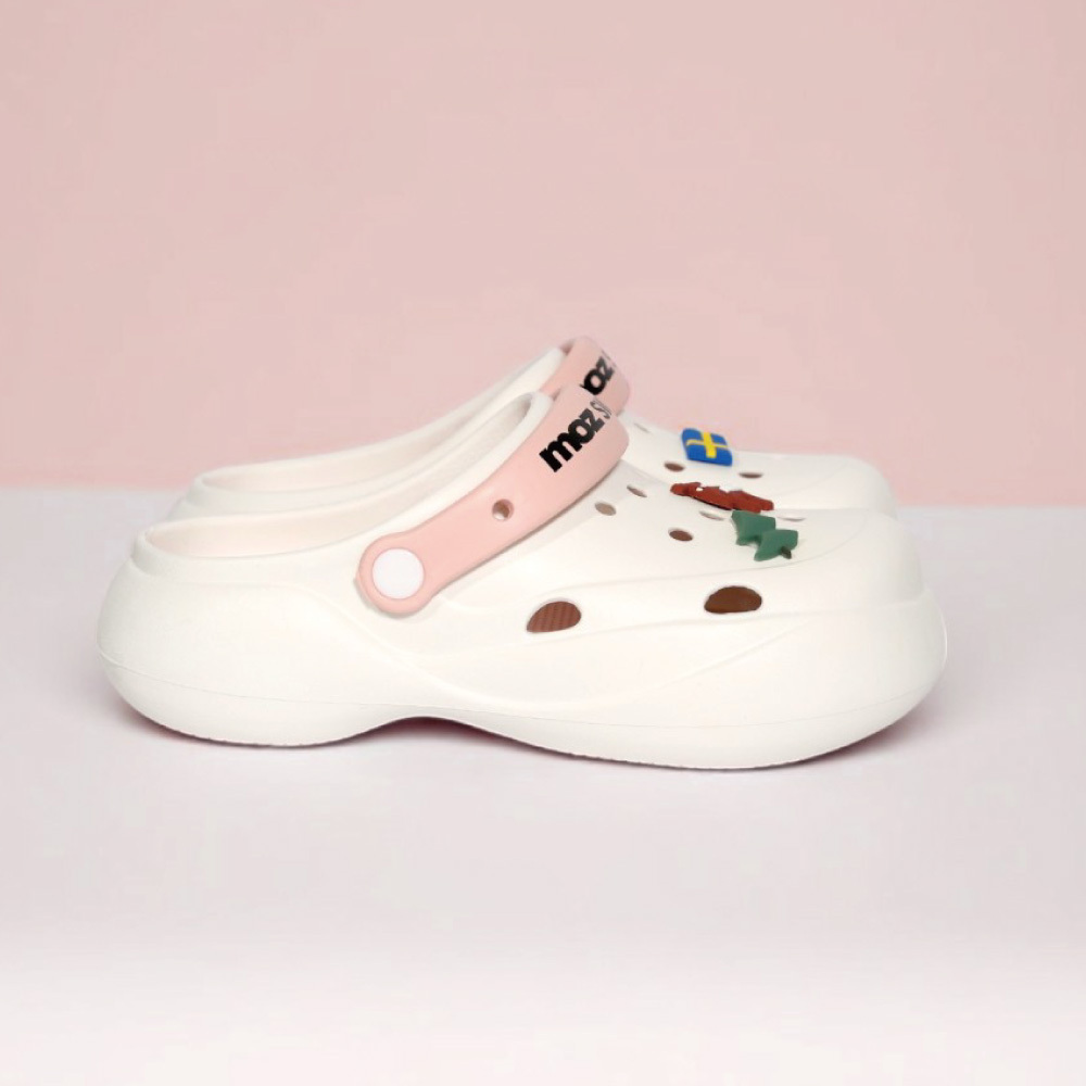 moz瑞典 駝鹿 小饅頭 厚底增高 輕量兩穿 防水 洞洞鞋/涼拖鞋-白/粉