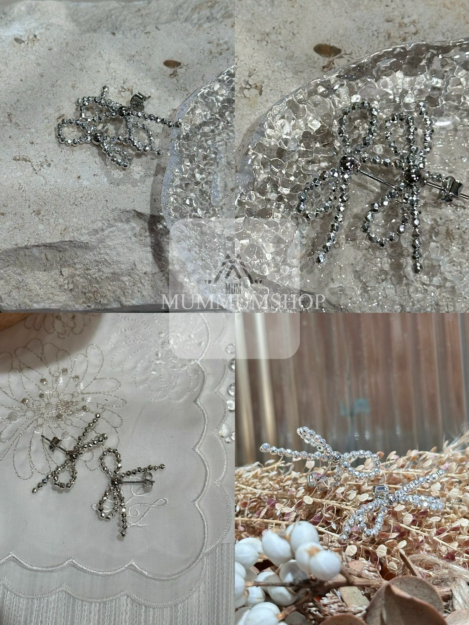 Sl678/小銀色石蝴蝶耳環/不是銀