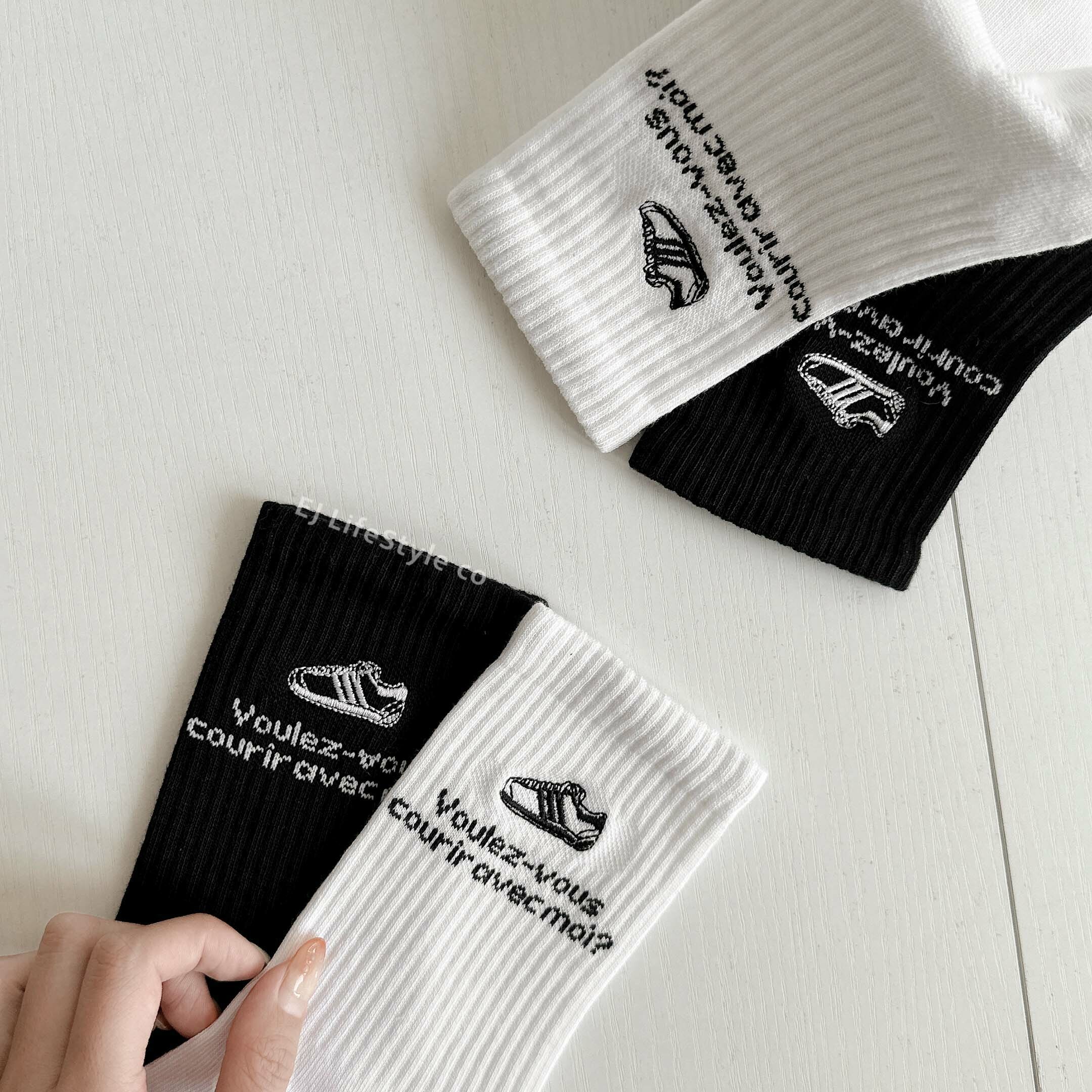 ADIDAS 三葉草長襪襪子中筒襪黑色白色刺繡黑白一組二入JC8683 / 調貨