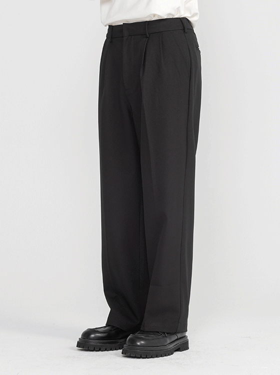 打褶開釦超寬錐形褲