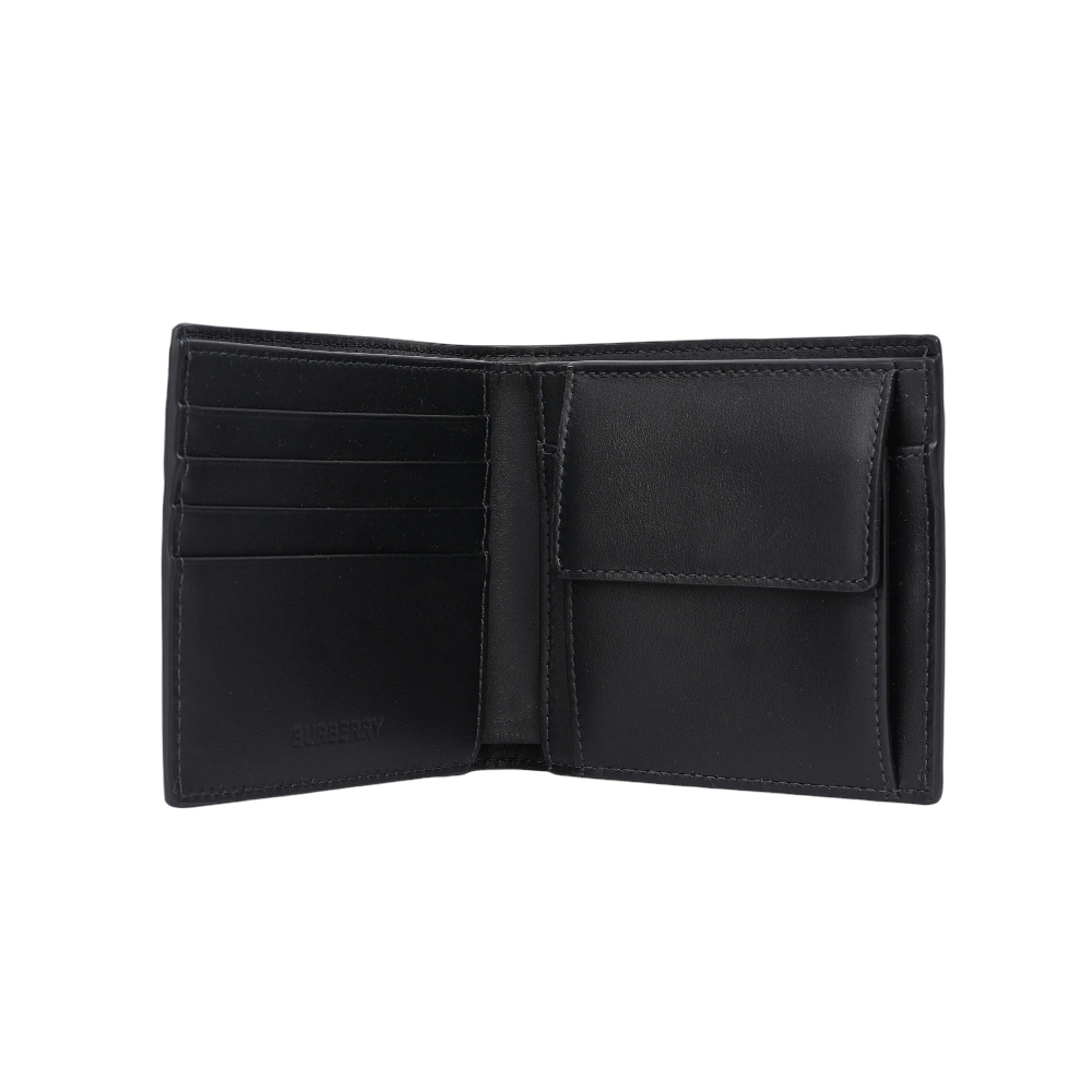 【BURBERRY】經典格紋帆布對開零錢袋短夾(炭灰色) 8100529 A1208