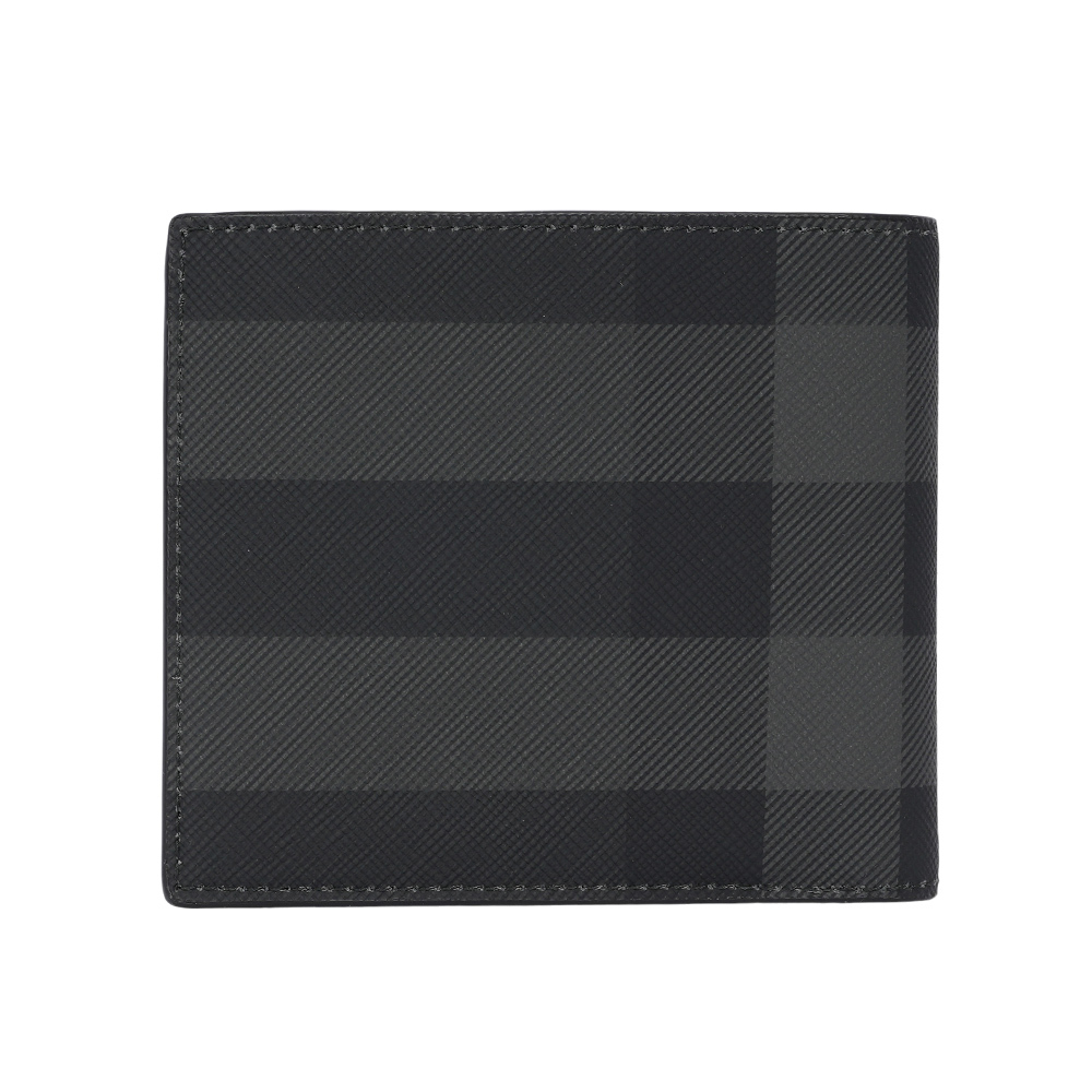【BURBERRY】經典格紋帆布對開零錢袋短夾(炭灰色) 8100529 A1208