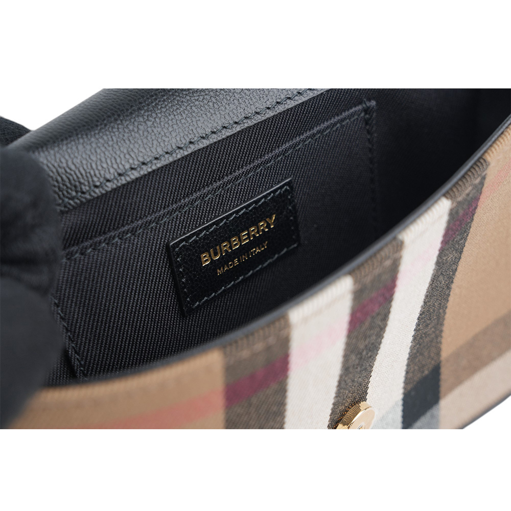 【BURBERRY】Hampshire 新款格紋帆布拼皮革手拿包/斜背包(黑色)80840281