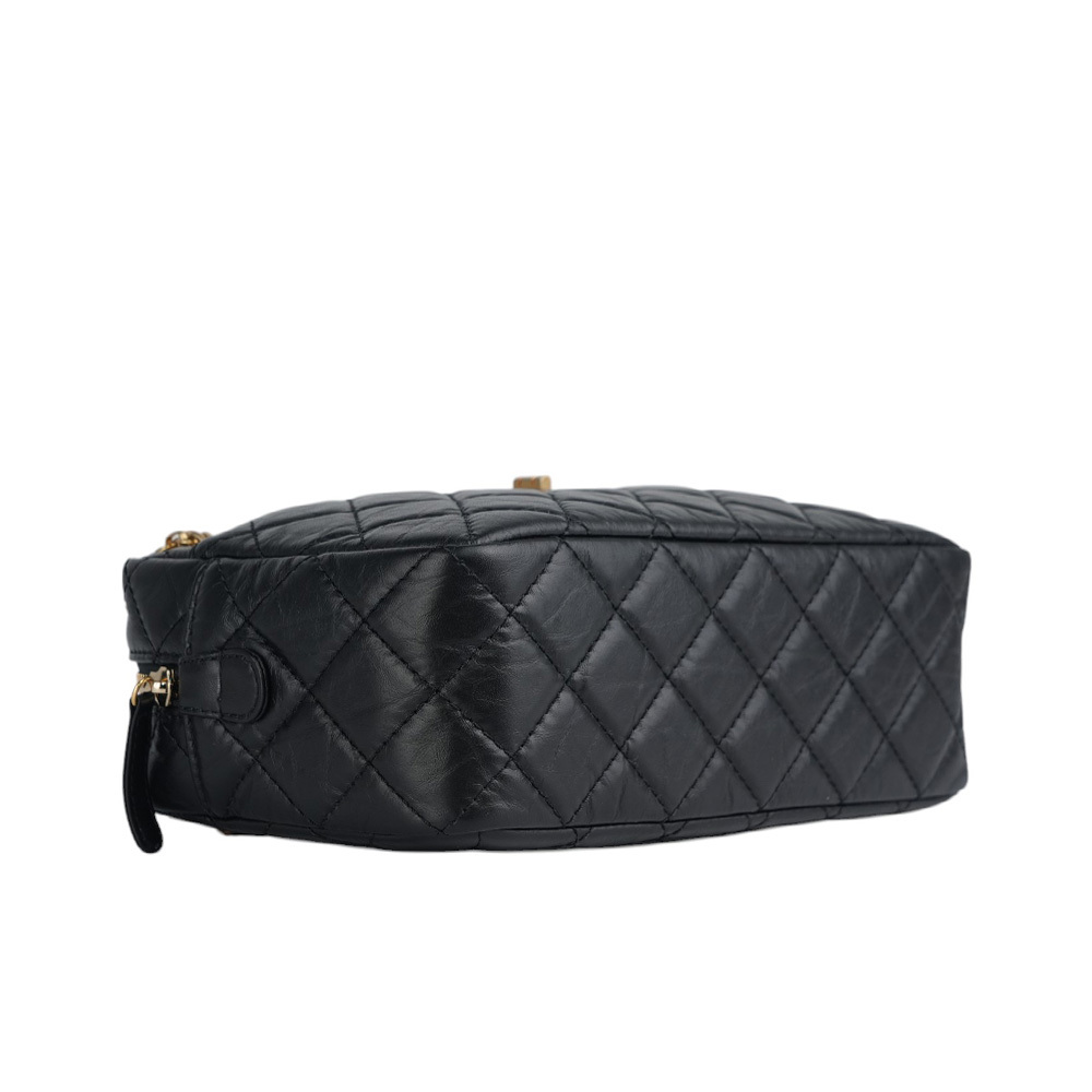 【CHANEL 】金釦小牛皮 2.55 相機肩背/斜背二用包(黑色)A65169 Y04634 94305