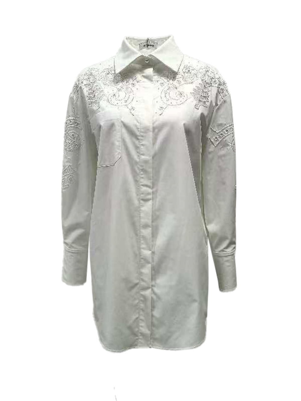 BE10138A1 珍珠logo刺繡長版襯衫