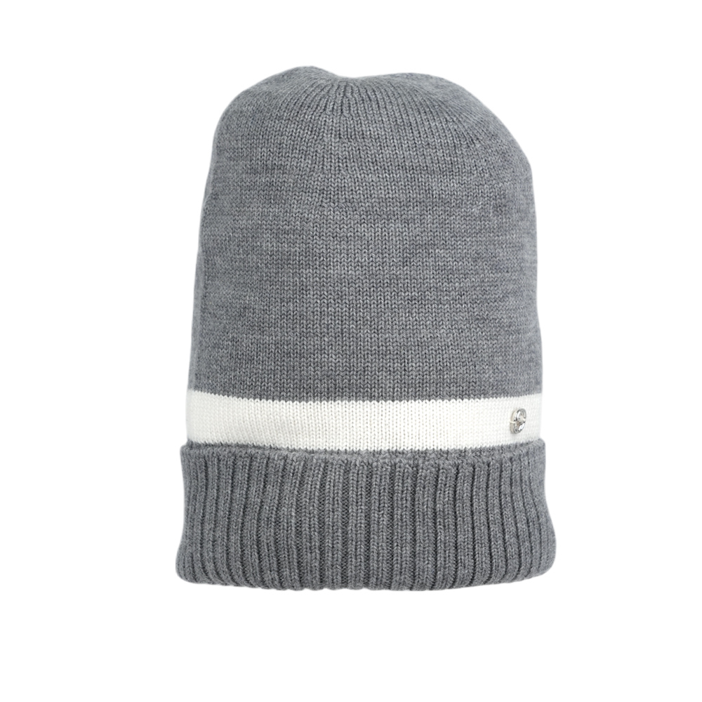 【GUCCI】銀色GG Logo 白色條紋羊毛毛帽 M