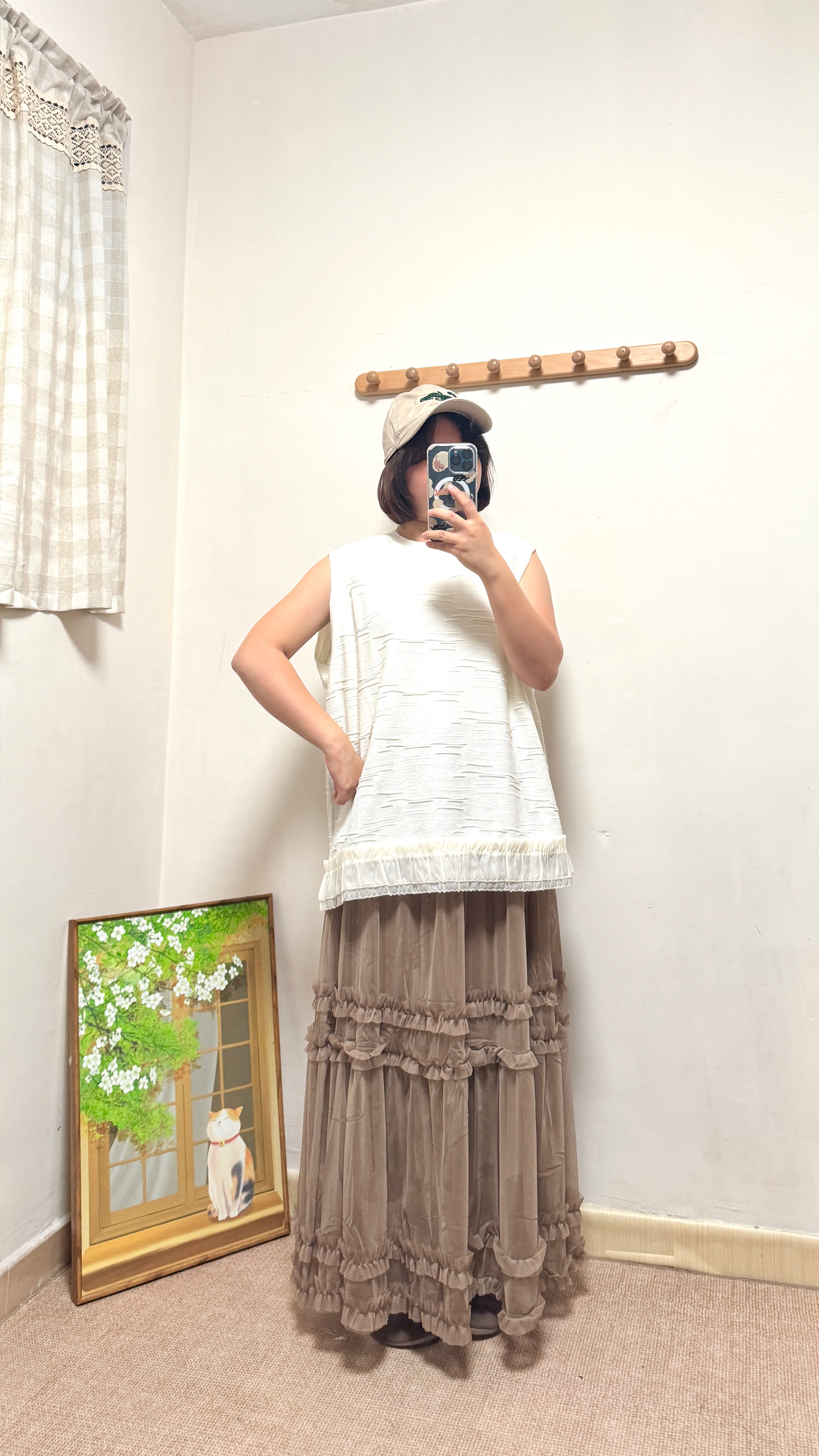 拼接紗紗暗紋背心