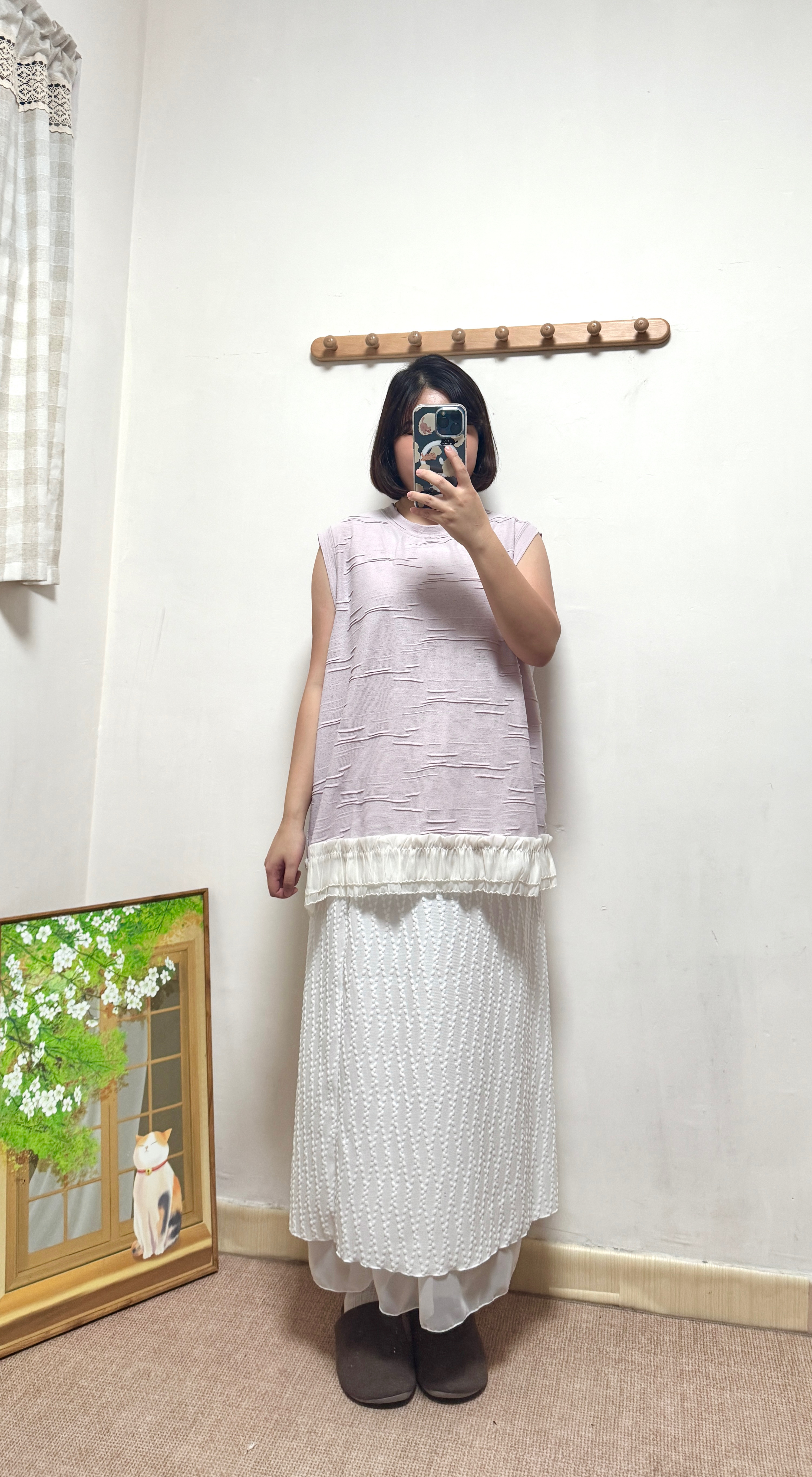 拼接紗紗暗紋背心