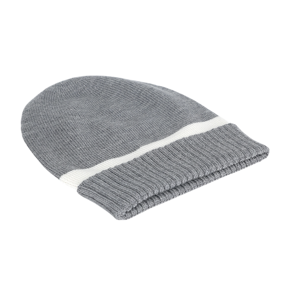 【GUCCI】銀色GG Logo 白色條紋羊毛毛帽 M(灰色)494598 4G206 1278