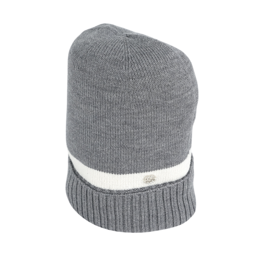 【GUCCI】銀色GG Logo 白色條紋羊毛毛帽 M(灰色)494598 4G206 1278