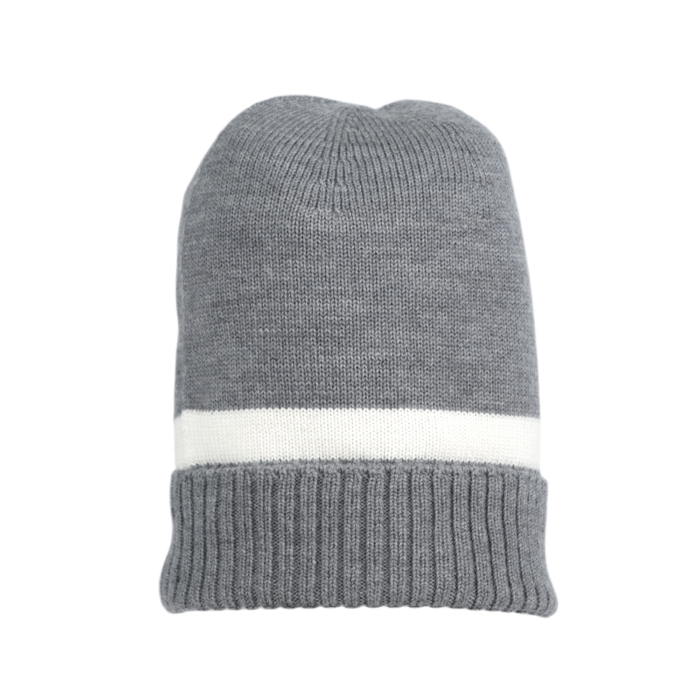 【GUCCI】銀色GG Logo 白色條紋羊毛毛帽 M(灰色)494598 4G206 1278
