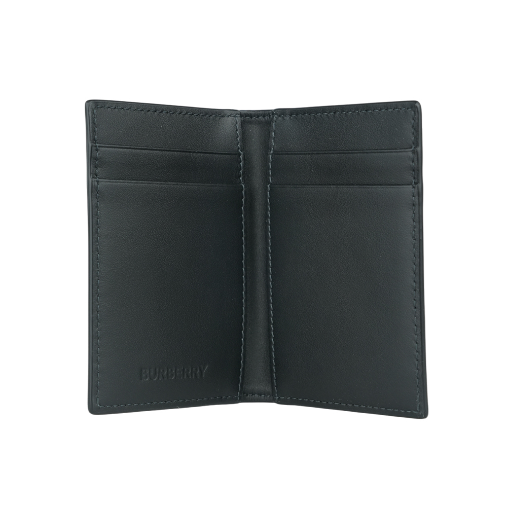 【BURBERRY】格紋塗層帆布及牛皮直式二折卡片夾/名片夾(炭灰色)8070195