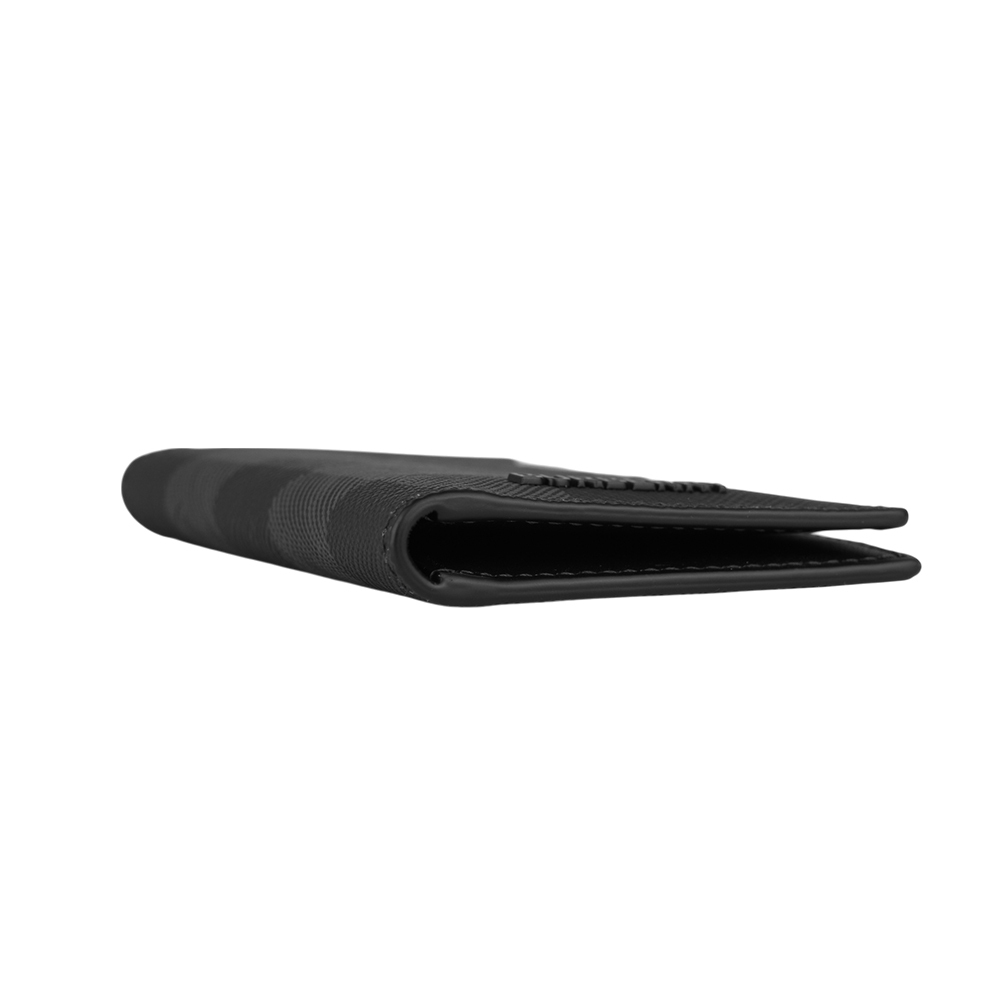 【BURBERRY】格紋塗層帆布及牛皮直式二折卡片夾/名片夾(炭灰色)8070195