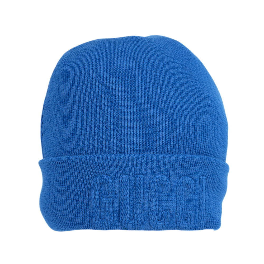 【GUCCI】刺繡Logo 羊毛毛帽 M