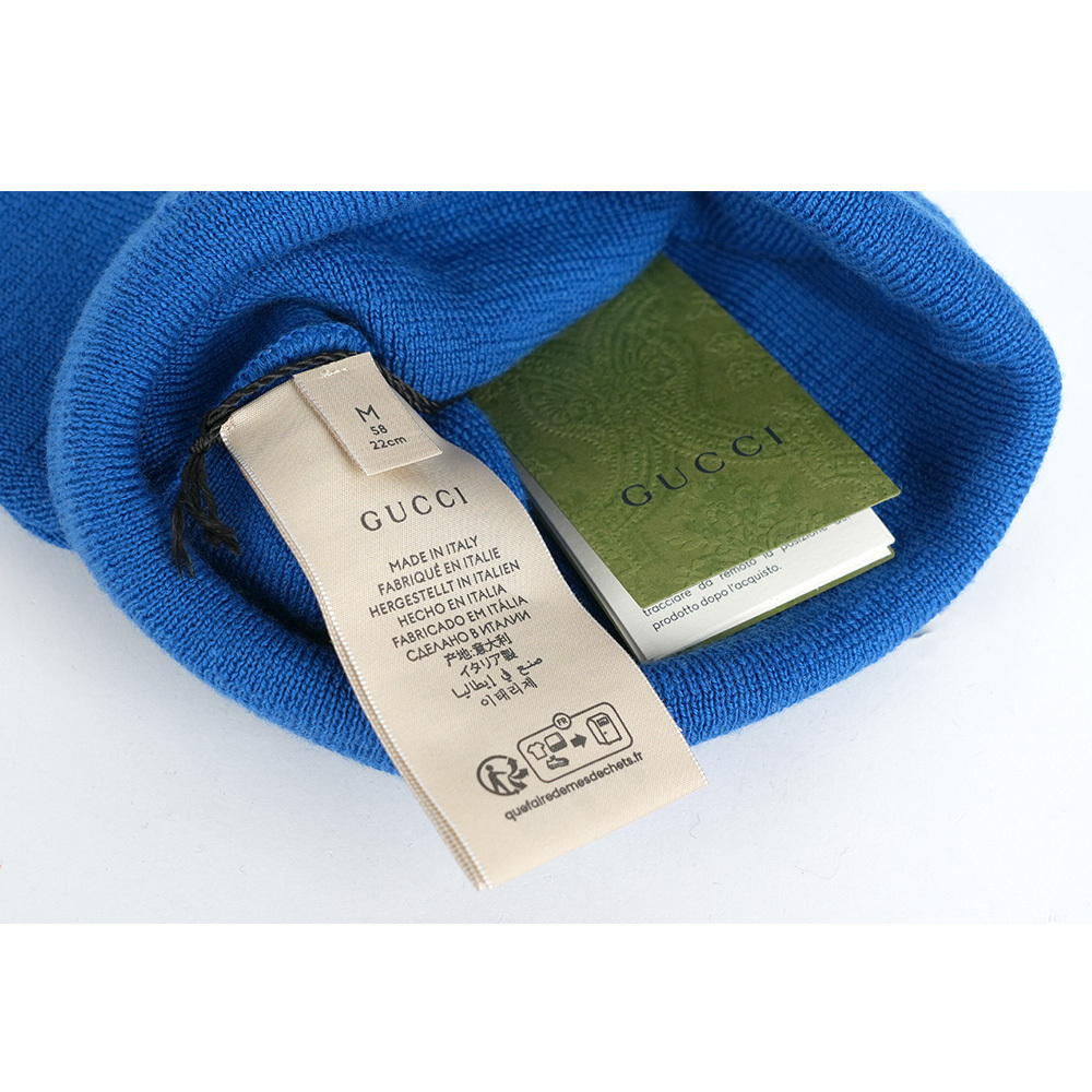 【GUCCI】刺繡Logo 羊毛毛帽 M (藍色)764541 4GAHF 4800