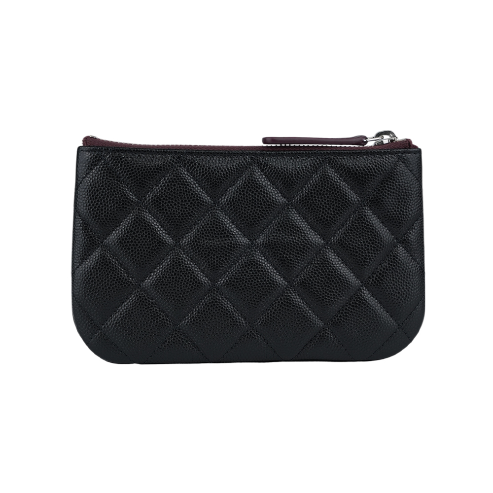 【CHANEL 】銀色Logo 荔枝皮革一字型拉鏈零錢包(黑色) AP4020 Y33351 C3906