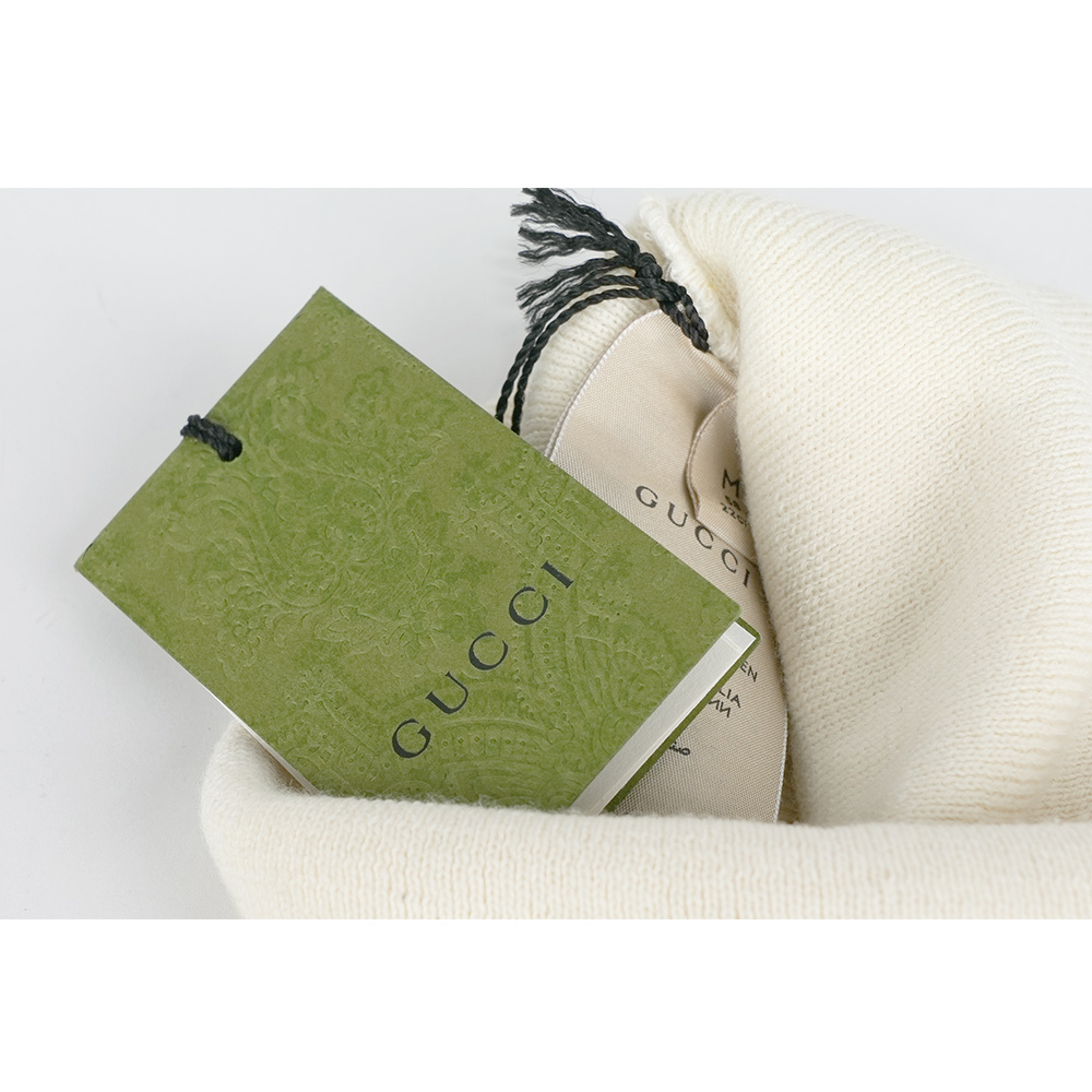 【GUCCI】刺繡Logo 羊毛毛帽 M (白色)764541 4GAHF 9000