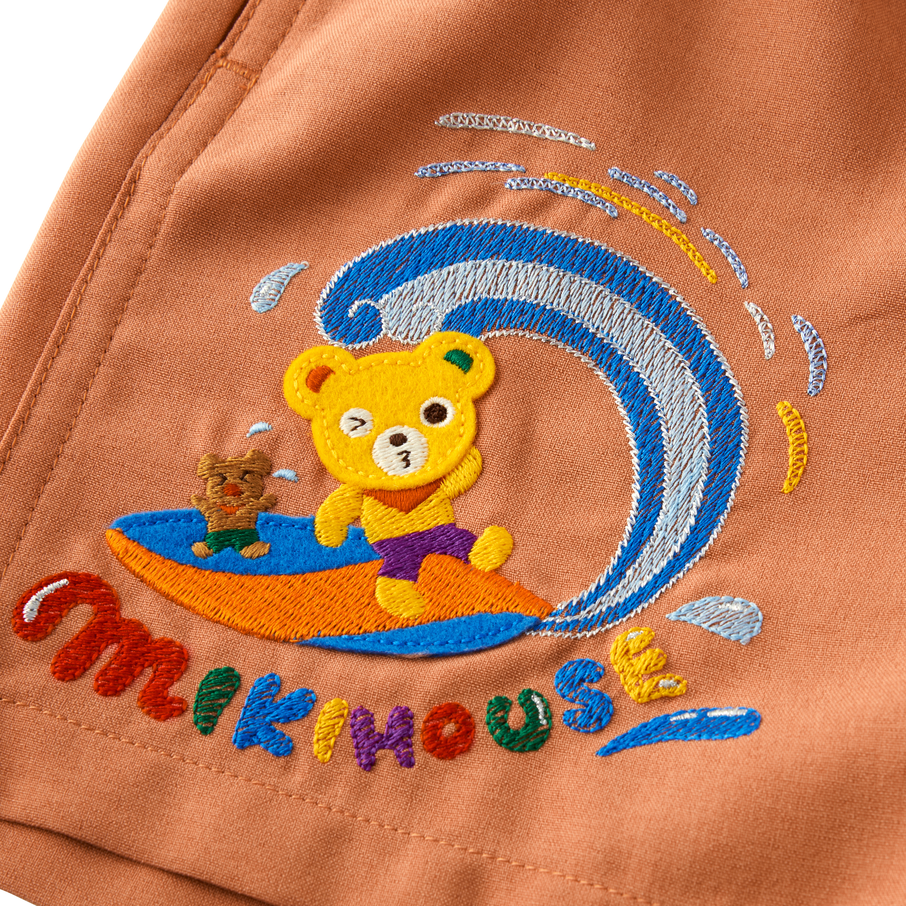 普奇熊南國度假刺繡五分褲-橙