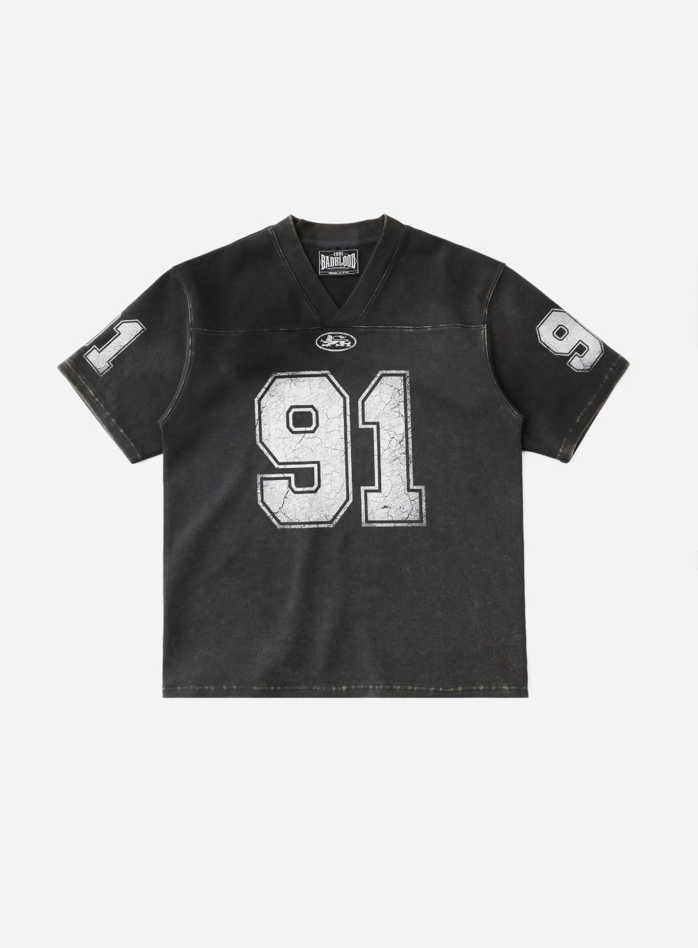 Bad Blood - 91 Crack Print V-Neck T-Shirt (Black)