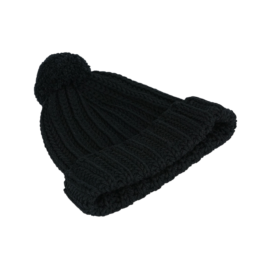 【GUCCI】方形Logo 標籤毛球羊毛毛帽 M (黑色)652656 3G206 1000